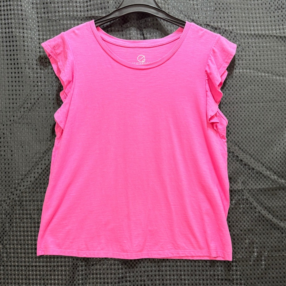 EcoThreads Ruffle Sleeve Top Womens‎ L Pink Organic Cotton Tee Sustainable